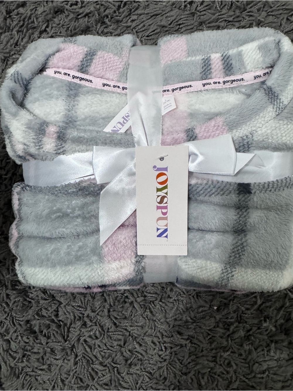 Joyspun Plush Women's Pajama Set - Grey & Pink Plaid